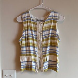 Striped Button Front Sleeveless Top - Yellow, Blue, White